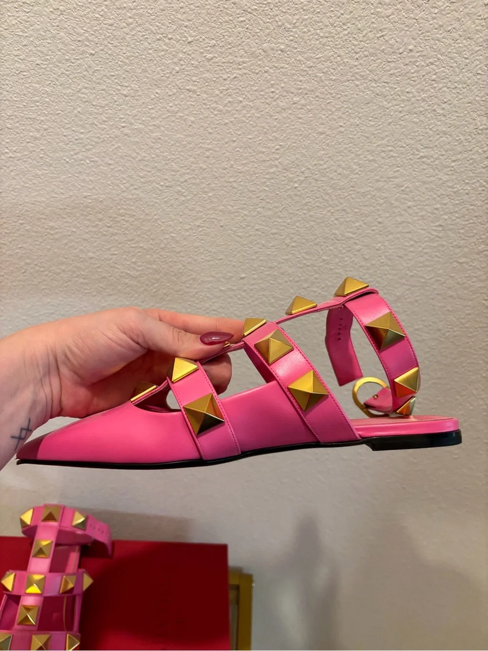 Valentino Garavani 'Roman Rockstud' Flats Pink, Size 38.5